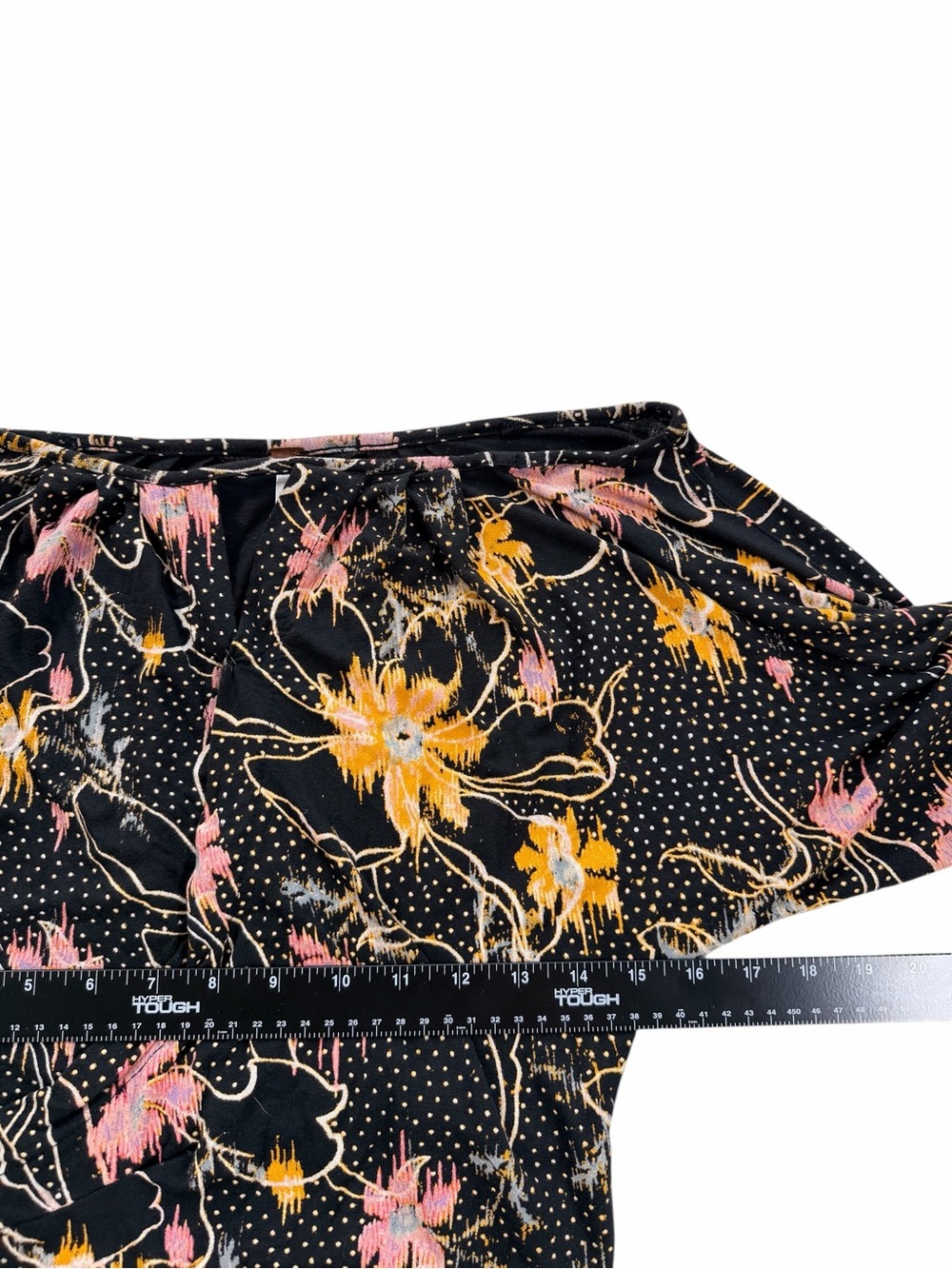 Free People Black Floral Keyhole Flowy Blouse Pink & Yellow Accents Size XS - Picture 5 of 7
